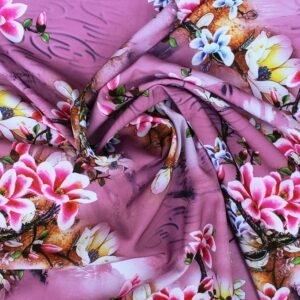POLYESTER STRETCH DRESS FABRIC FLORAL LILAC