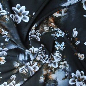 POLYESTER STRETCH DRESS FABRIC FLORAL BLACK