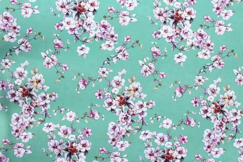 SUPER SOFT STRETCH DRESS PRINT FABRIC DES.9/1 LIGHT GREEN BACKGROUND