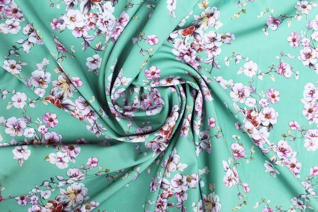 SUPER SOFT STRETCH DRESS PRINT FABRIC DES.9/1 LIGHT GREEN BACKGROUND Dress Fabric Floral Light Green