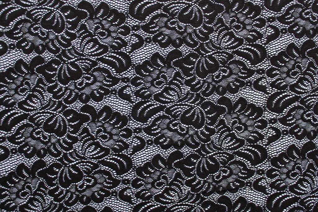 NYLON LACE SPANDEX BLACK Black Lace with scalloped edges