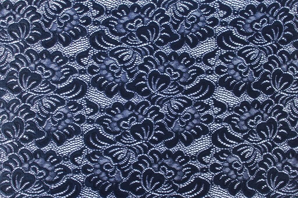NYLON LACE SPANDEX NAVY BLUE Navy Blue Lace with ornamental floral design