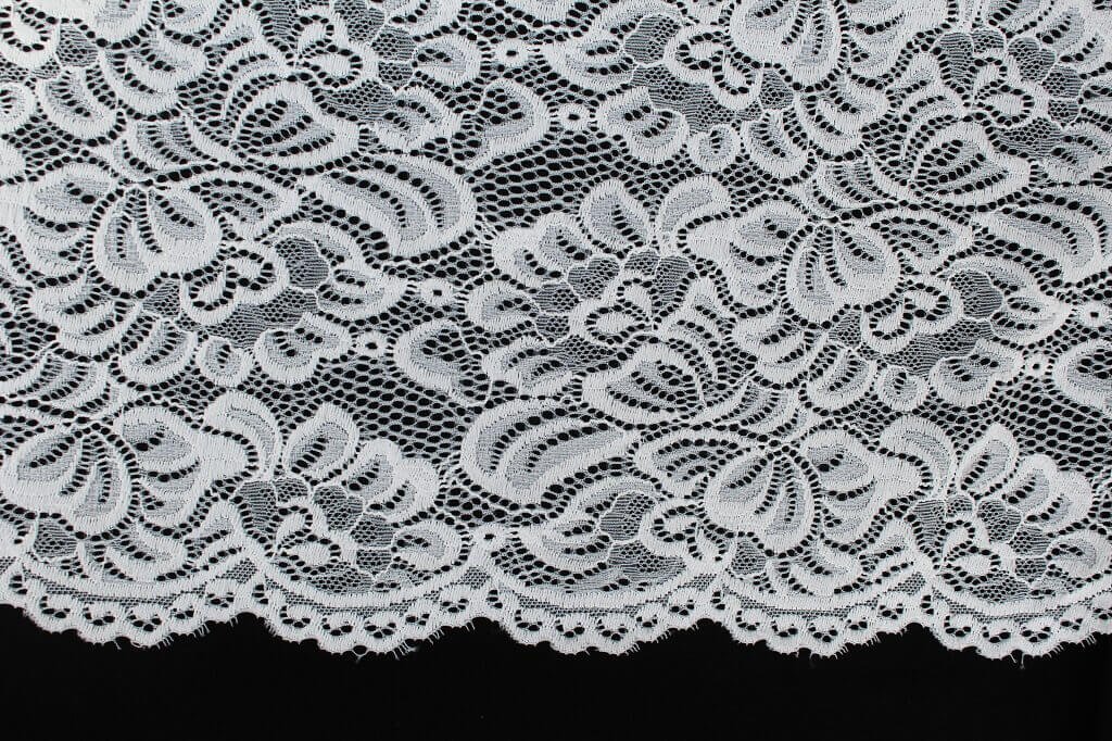 NYLON LACE SPANDEX IVORY Ivory Lace with scalloped edge