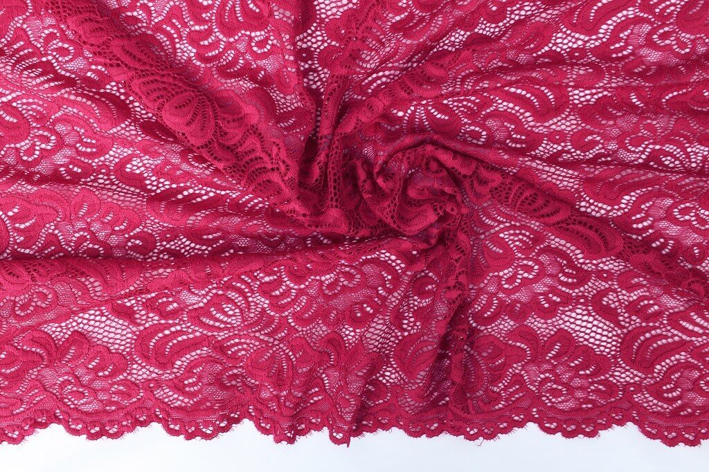 NYLON LACE SPANDEX RASPBERRY RED Raspberry red Lace with scalloped edge
