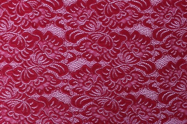 Raspberry red Lace with ornamental floral design