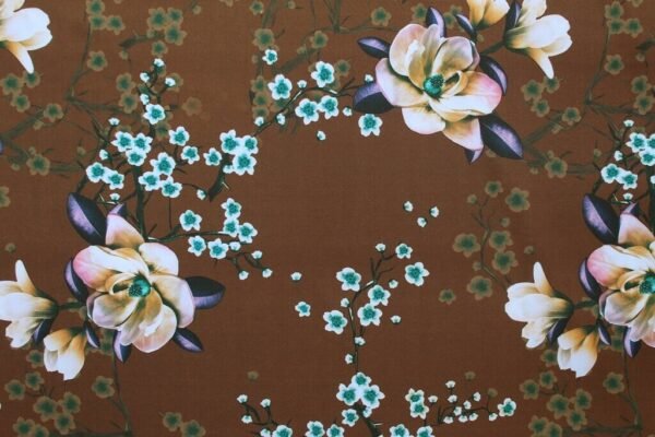 POLYESTER STRETCH DRESS FABRIC DES.3/1 BROWN BACKGROUND