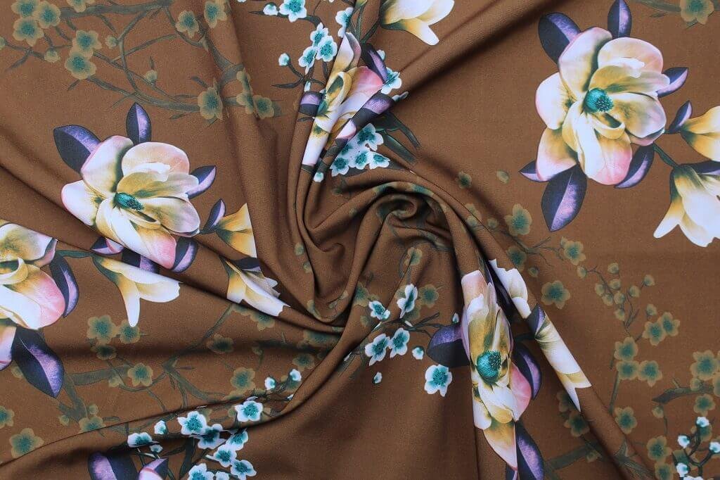 POLYESTER STRETCH DRESS FABRIC DES.3/3 BROWN BACKGROUND POLYESTER STRETCH DRESS FABRIC DES.3/1 BROWN BACKGROUND