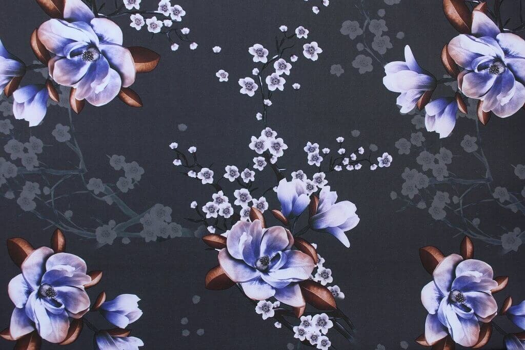 POLYESTER STRETCH DRESS FABRIC DES.3/4 CHARCOAL BACKGROUND POLYESTER STRETCH DRESS FABRIC DES.3/1 CHARCOAL BACKGROUND