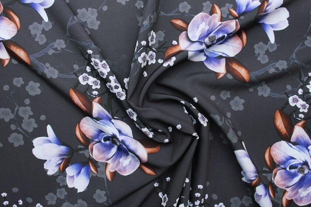 POLYESTER STRETCH DRESS FABRIC DES.3/4 CHARCOAL BACKGROUND POLYESTER STRETCH DRESS FABRIC DES.3/1 CHARCOAL BACKGROUND