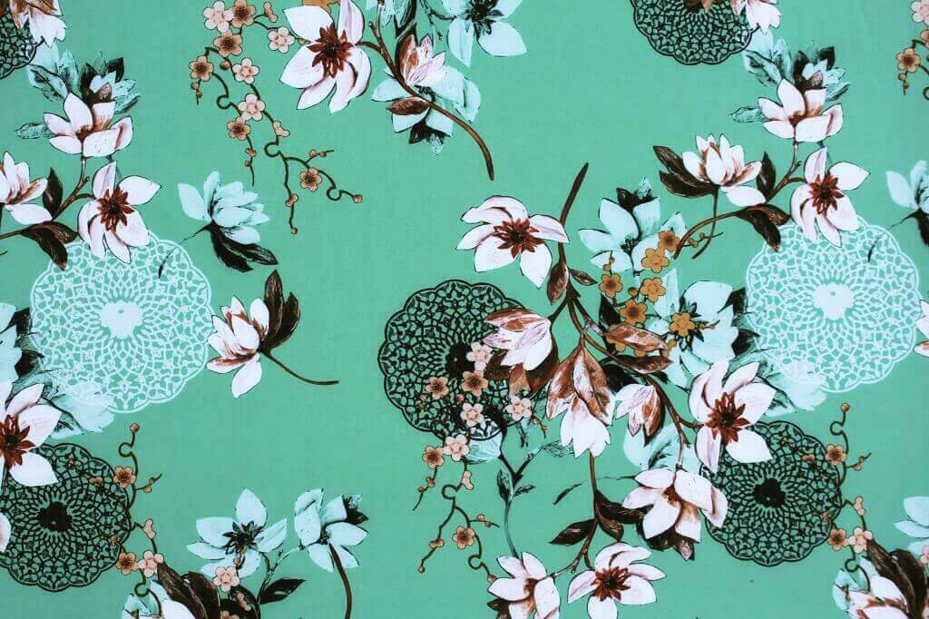 POLYESTER STRETCH DRESS FABRIC DES.6/1 MINT BACKGROUND Polyester Stretch Dress Fabric