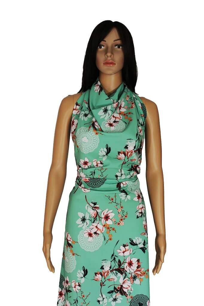 POLYESTER STRETCH DRESS FABRIC DES.6/1 MINT BACKGROUND Polyester Stretch Dress Fabric