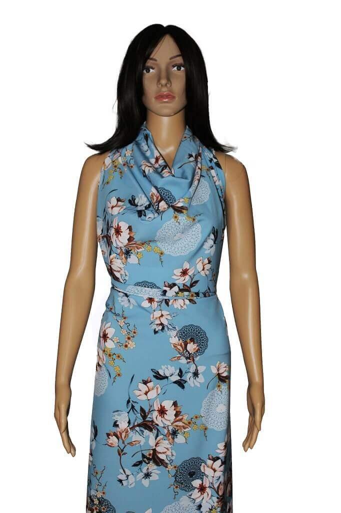 POLYESTER STRETCH DRESS FABRIC DES.6/2 SKY BLUE BACKGROUND Polyester Stretch Dress Fabric