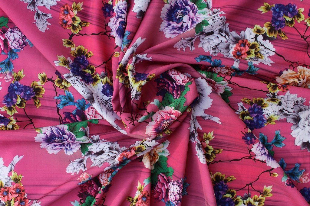 POLYESTER STRETCH DRESS FABRIC DES.7/2 MAGENTA BACKGROUND