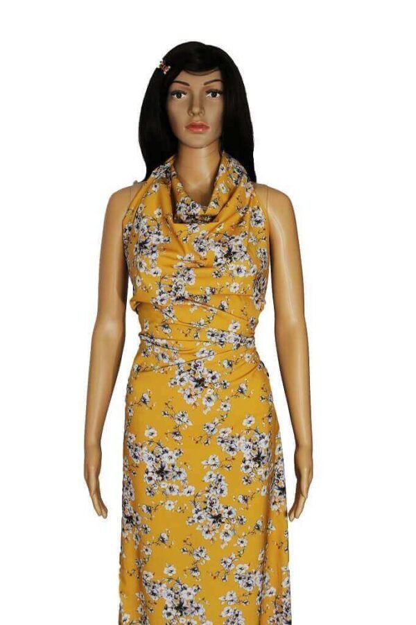 POLYESTER STRETCH DRESS FABRIC DES.9/4 MUSTARD BACKGROUND