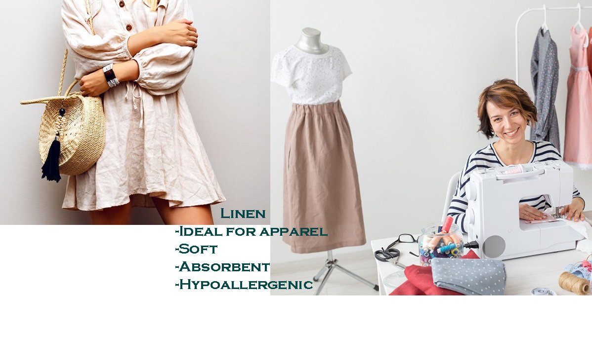 Linen fabric for Apparel A dress and a skirt made from linen fabric is shown on mannequin.