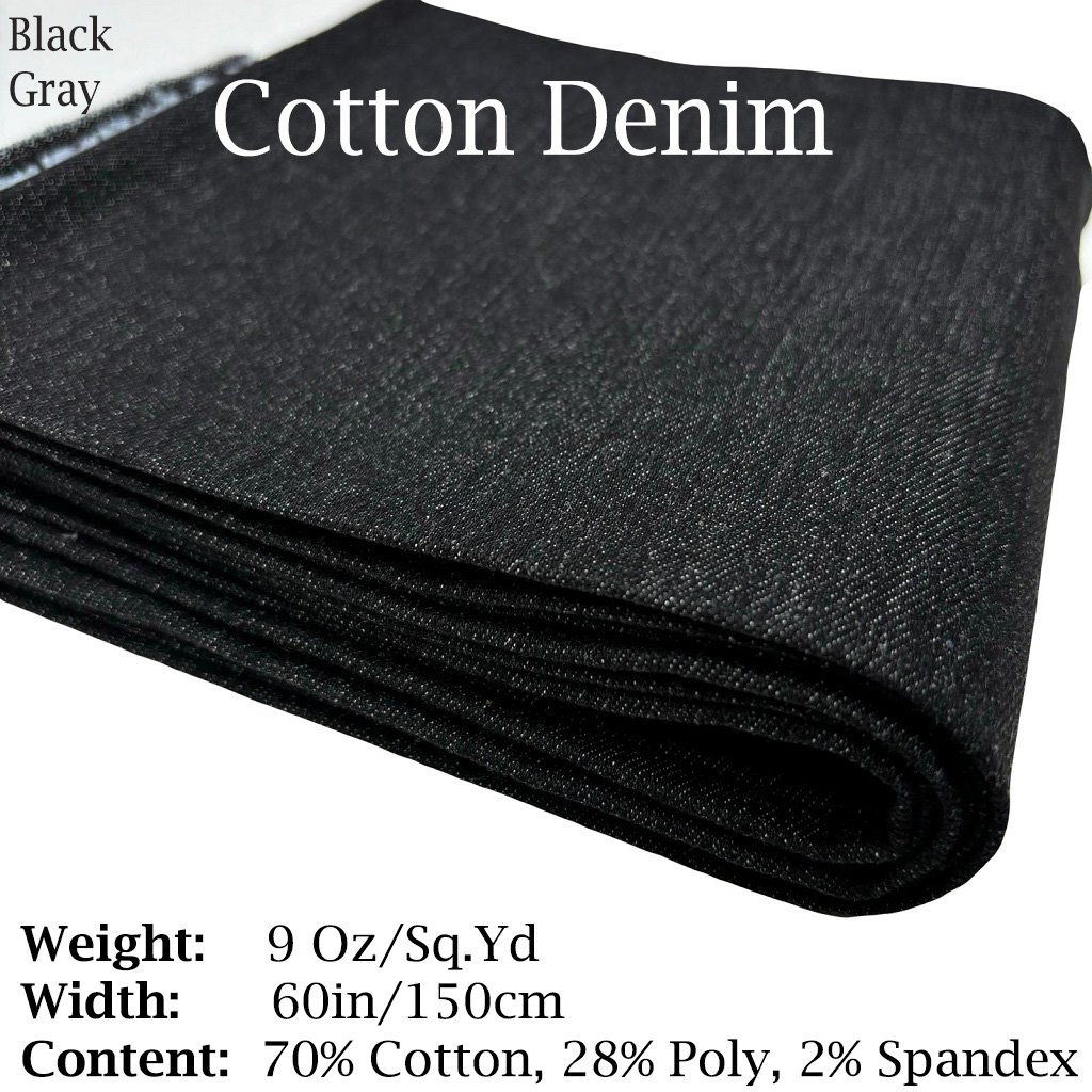 9 oz Gray Black Denim Fabric for sewing, crafting| Medium Weight Denim Fabric |Denim fabric by the yard |Jean Material|Denim Material|Black Jean Fabric Denim fabric by the yard