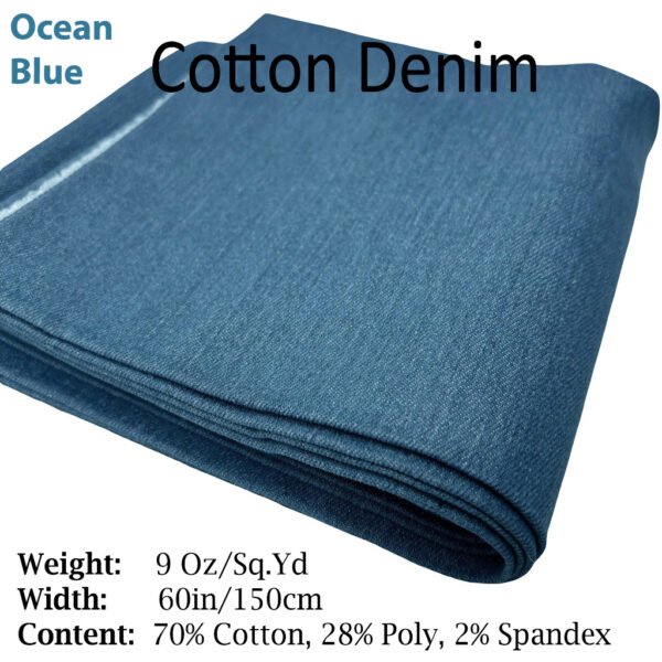 Ocean Blue Denim fabric, jean fabric, jean material, medium weight denim fabric by the yard